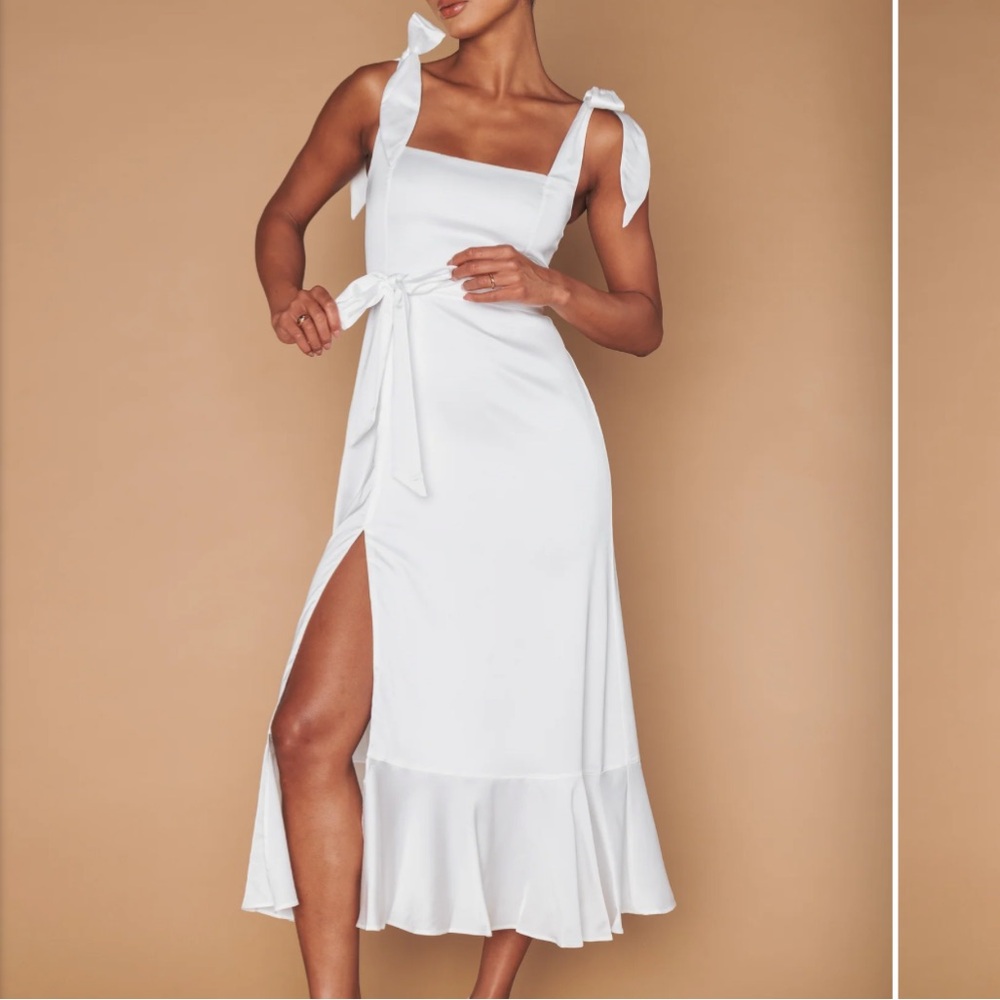 Show Me Your MuMu White Midi Dress with Bow Detail